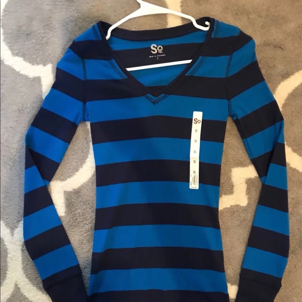 So Blue Stripped Long Sleeve Ribbed Shirt